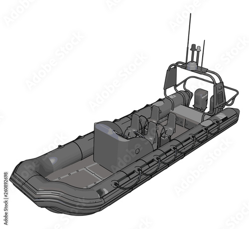 3D vector illustration on white background  of a military inflatable boat
