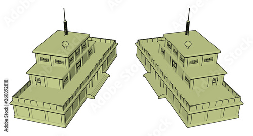 Quadro su tela 3D vector illustration on white background  of a military barracks