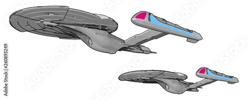 Fantasy Imperial spaceship vector illustration on white background