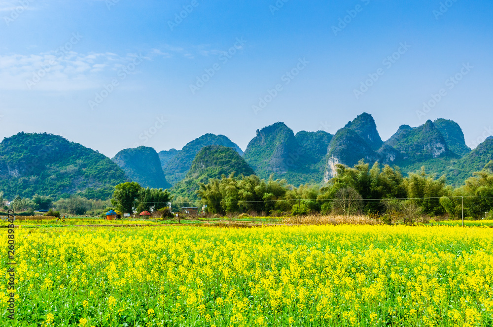Countryside scenery with blue sky background  