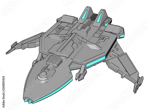 Blue and grey spacecraft vector illustration on white background