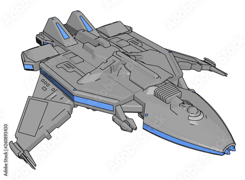Blue and grey spacecraft vector illustration on white background