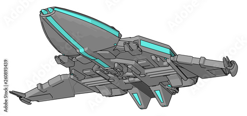 Blue and grey spacecraft vector illustration on white background