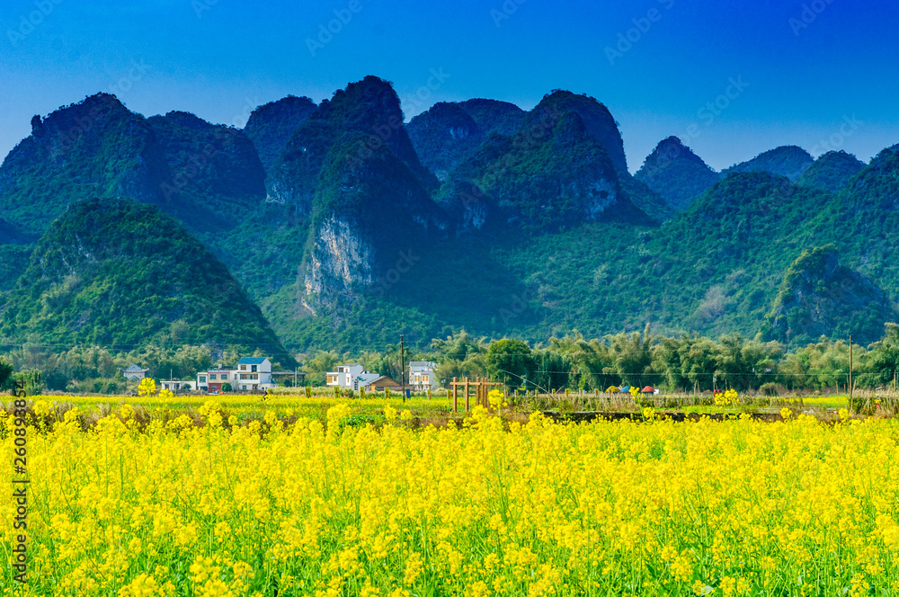 Countryside scenery with blue sky background  