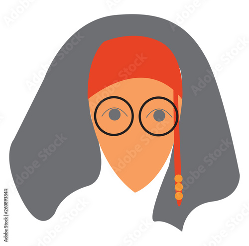 Woman in glasses with boho headgear vector or color illustration