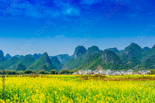 Countryside scenery with blue sky background 