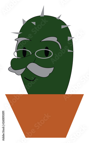 Clipart of an aged cactus plant potted in a earthen pot vector color drawing or illustration