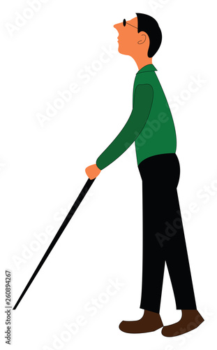 A blind man walking alone with the help of his stick vector color drawing or illustration