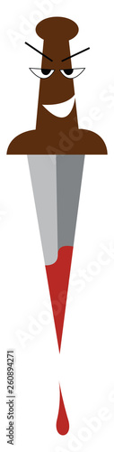 Blood is dripping from an angry faced metal sword vector color drawing or illustration