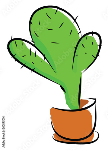 A green cactus plant potted in an earthen pot provides extra style to the space occupied vector color drawing or illustration