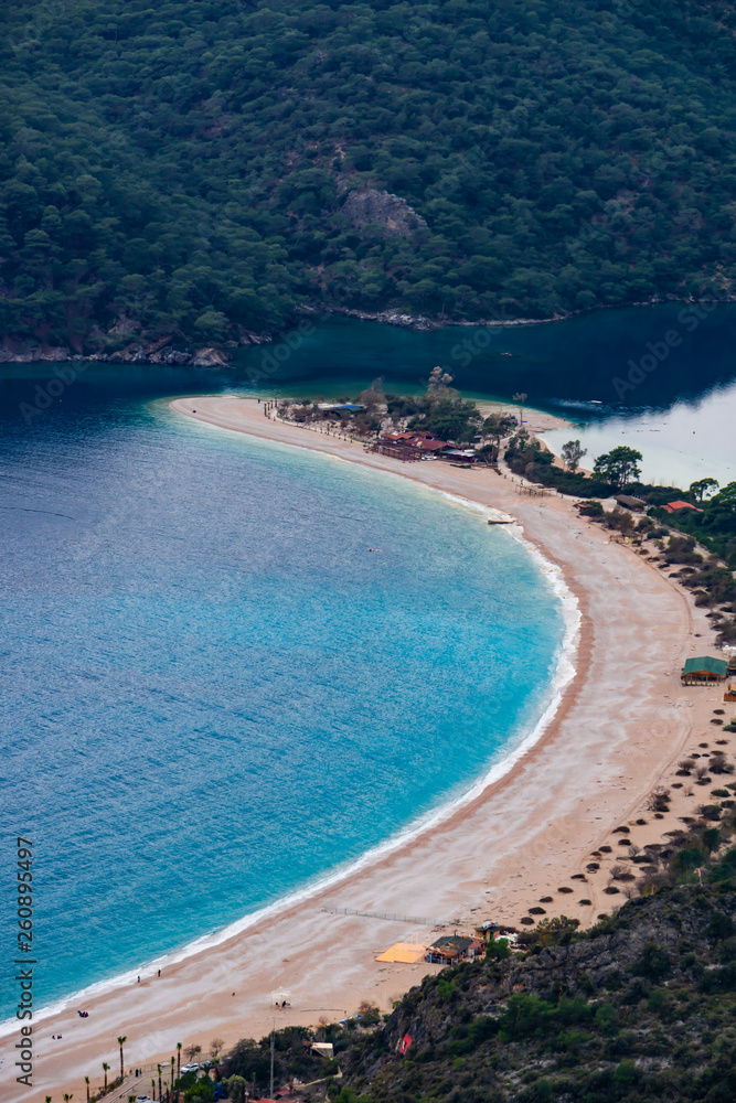 Oludeniz Bay view in Fethiye Town. Amazing landscape from Lycian way. Travel destination. Summer and holiday concept. Blue Lagoon