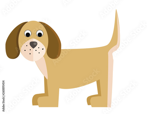 A cartoon brown puppy standing alone vector color drawing or illustration