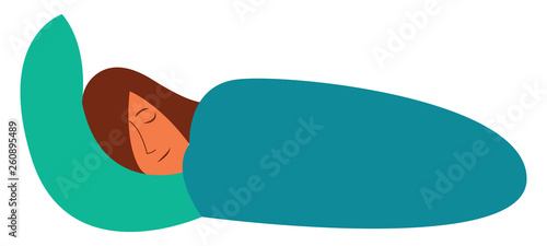 A lady dreaming as she sleeps in her bed stead vector color drawing or illustration photo