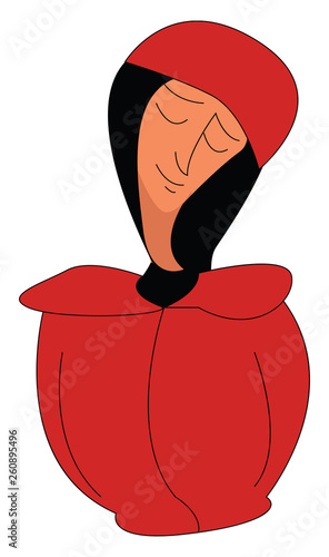 Lady in red dress dreaming with her closed eyes vector color drawing or illustration