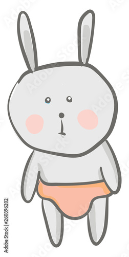A cartoon baby hare in its underwear is expressing sadness vector color drawing or illustration