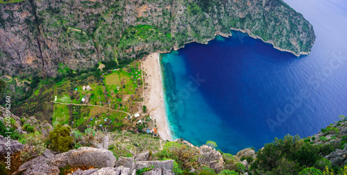 Amazing beach of the Butterfly Valley, Fethiye, Oludeniz, Mugla, Turkey.  Lycian way. Summer and holiday concept. (Kelebekler Vadisi) photo