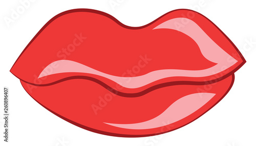 A beautiful lip painted with glossy red lipstick vector color drawing or illustration