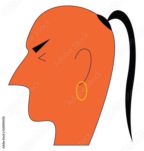 Fotografie A Hindu monk with its tuft of hair on an otherwise shaven head vector color draw