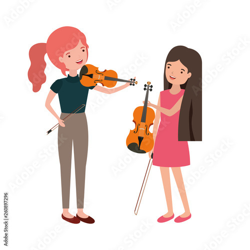 women with musical instruments character