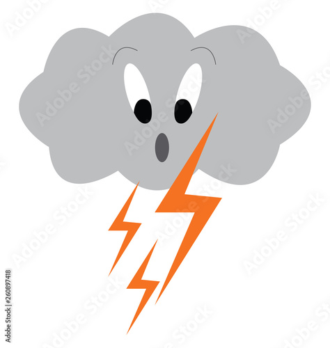 Dark cloud with thunder struck symbolizing the thunderstorm vector color drawing or illustration