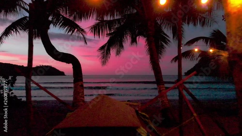 Camping on the beach by sunset