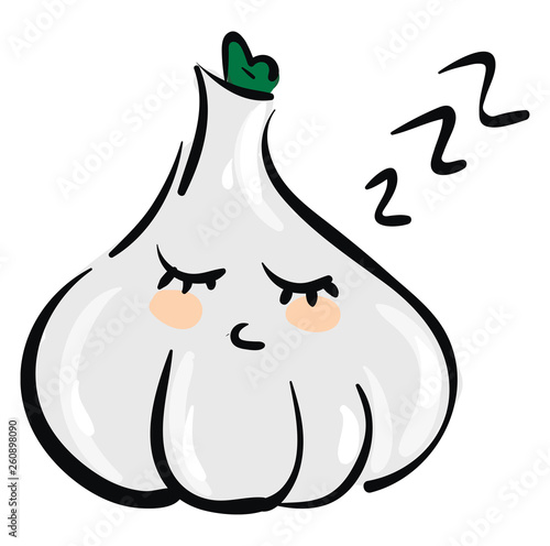 Cartoon of a sleeping garlic vector illustration on white background