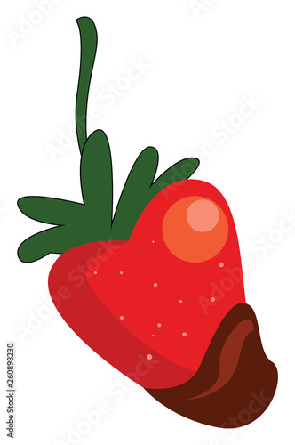 Simple cartoon of a red strawberry dipped in chocolate vector illustration on white background