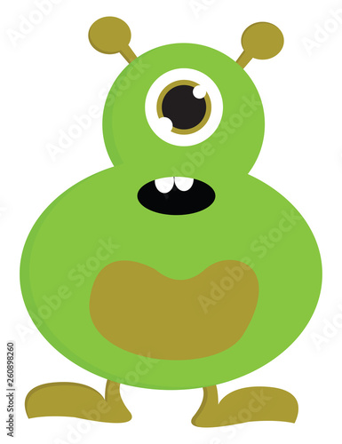Surprised green one-eyed monster vector illustration on white background