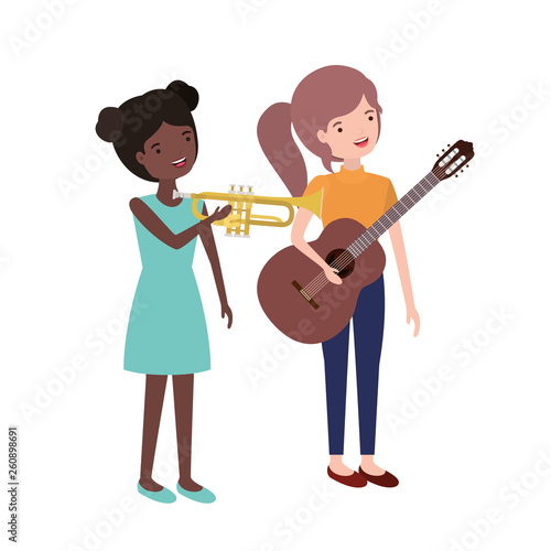 women with musical instruments character