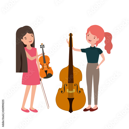 women with musical instruments character