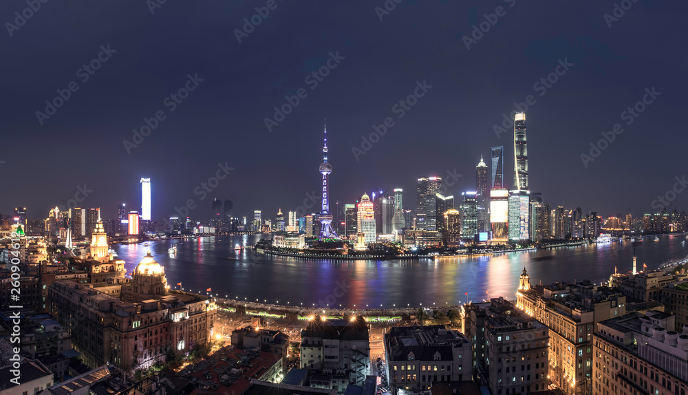 Shanghai skyline and cityscape	at night