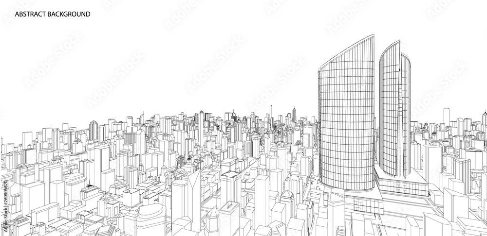 Fototapeta premium 3d wireframe of building. sketch design.Vector