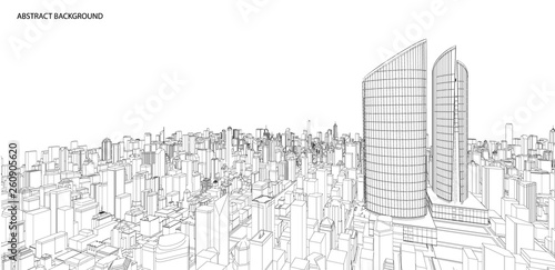 3d wireframe of building. sketch design.Vector