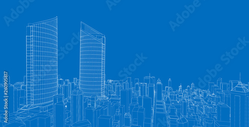 3d wireframe of building. sketch design.Vector
