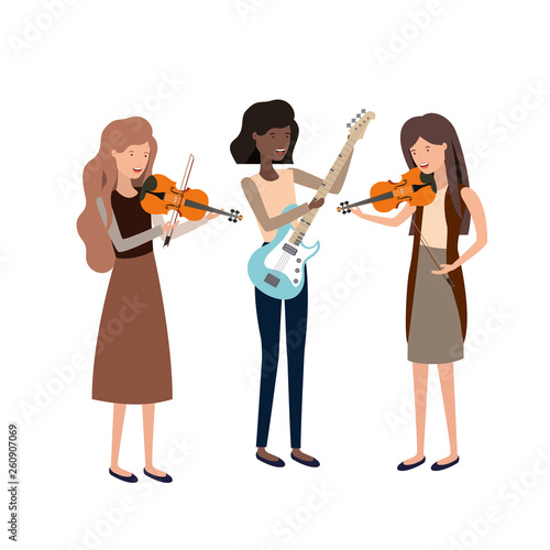 women with musical instruments character
