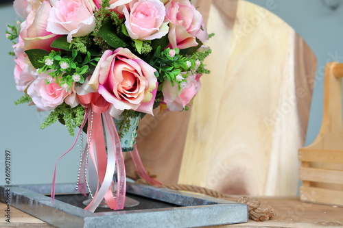beautiful pink rose flower artificial bouquet