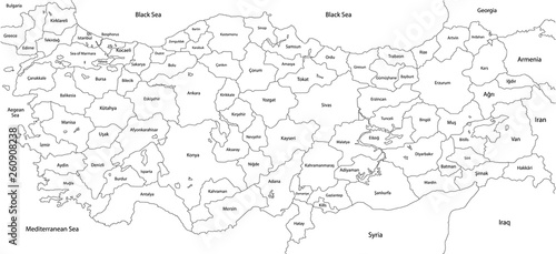 A large, colorful and detailed map of Turkey with all regions, provinces and big cities.