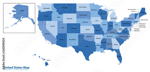 Colorful USA map with states and capital cities