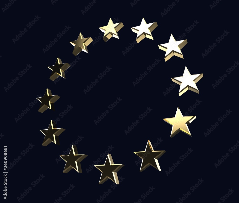 3D European Union logo stars on dark background 3D European Union logo stars on dark background