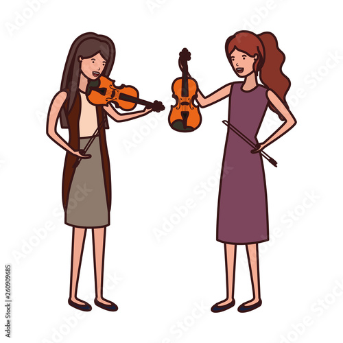 women with musical instruments character
