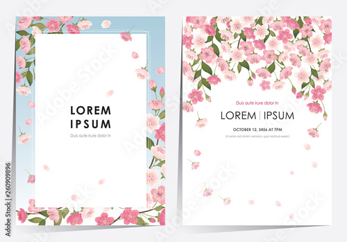 Vector illustration of a beautiful floral frame set with cherry blossom in spring for Wedding, anniversary, birthday and party. Design for banner, poster, card, invitation and scrapbook	
