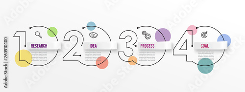 Thin line infographics design template with icons and 4 options or steps. Can be used for process diagram, presentations, workflow layout, banner, flow chart, info graph.