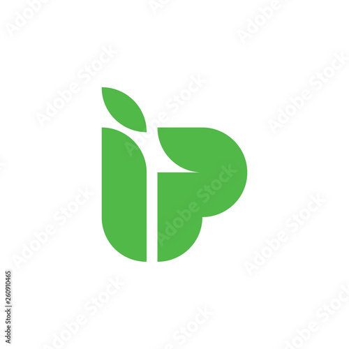 letters ip leaf shape geometric logo vector