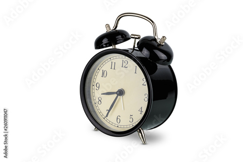 Black alarm clock, Analog twin bell isolated on white