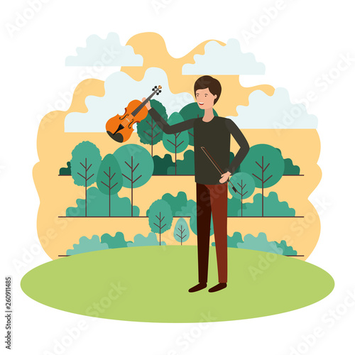man with violin in landscape avatar character