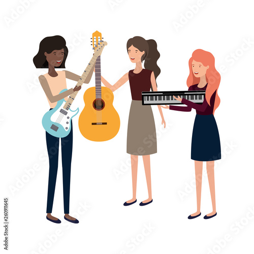 women with musical instruments character