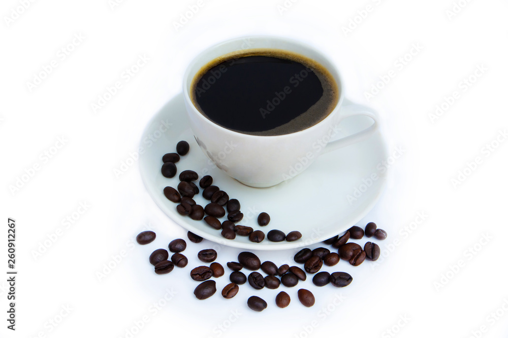beans of Coffee cup isolated on a white background beans of Coffee cup isolated on a white background