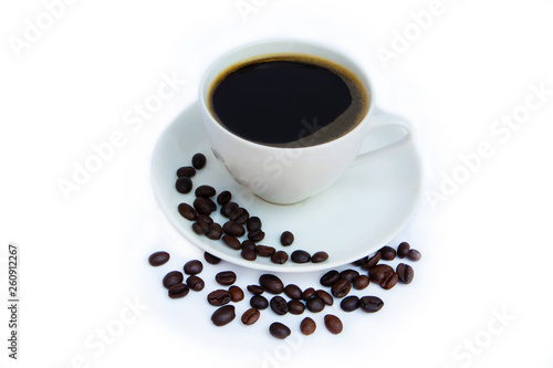 beans of Coffee cup isolated on a white background