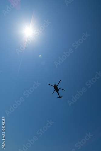 Helicopter for transportation background of clear sky 