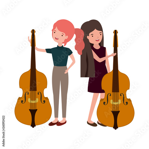 women with musical instruments character